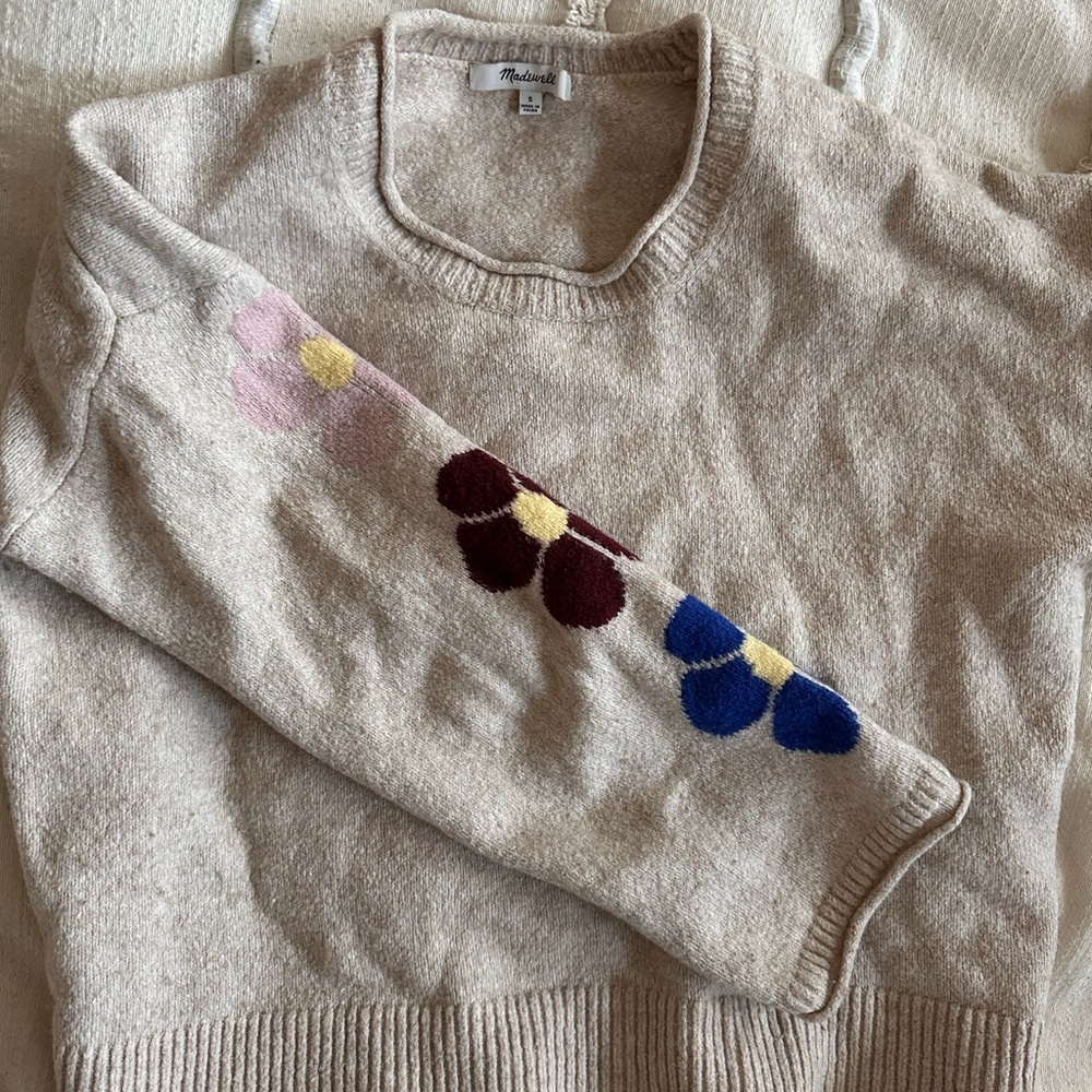 Madewell Cream and Pink Crew Neck Sweater